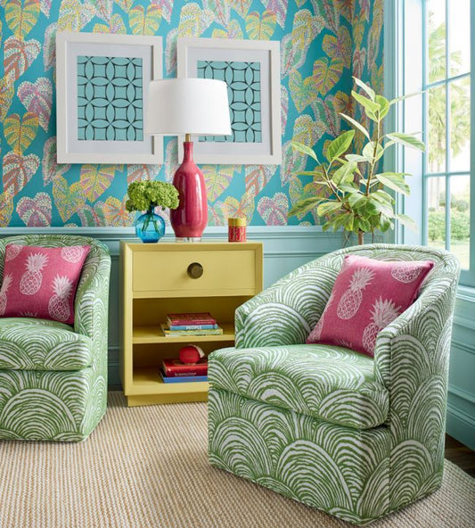 Delila Wallpaper - Turquoise - Thibaut - T15864 - Premier Wallcovering