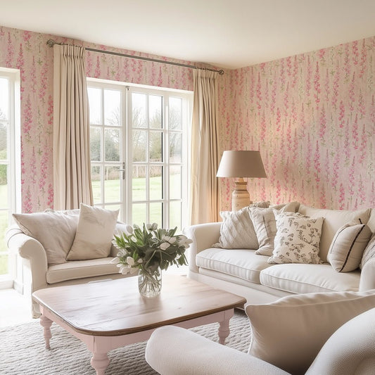 Delphinium Wallpaper - Pink - Lucie Annabel - LAN100448 - Premier Wallcovering