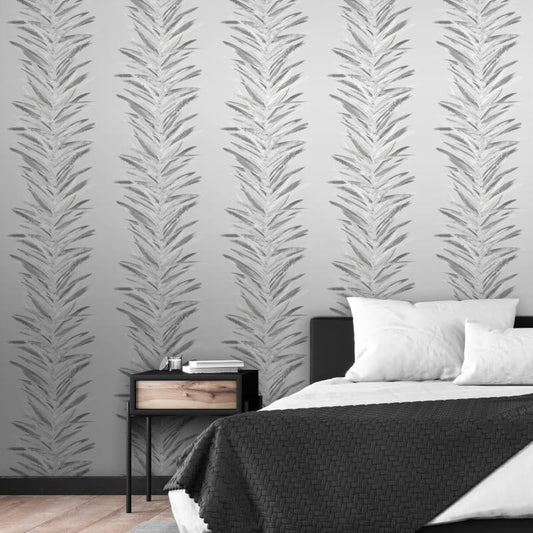 Dhara Large Leaf Metallic Wallpaper - Silver - Muriva - 191501 - Premier Wallcovering