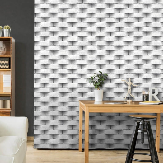 Diagon Brick 3D Effect Wallpaper - White - Muriva - L57129 - Premier Wallcovering