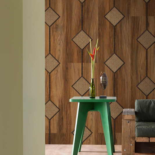 Diamond Webbing Wallpaper - Oak - NLXL - MRV - 15 - Premier Wallcovering