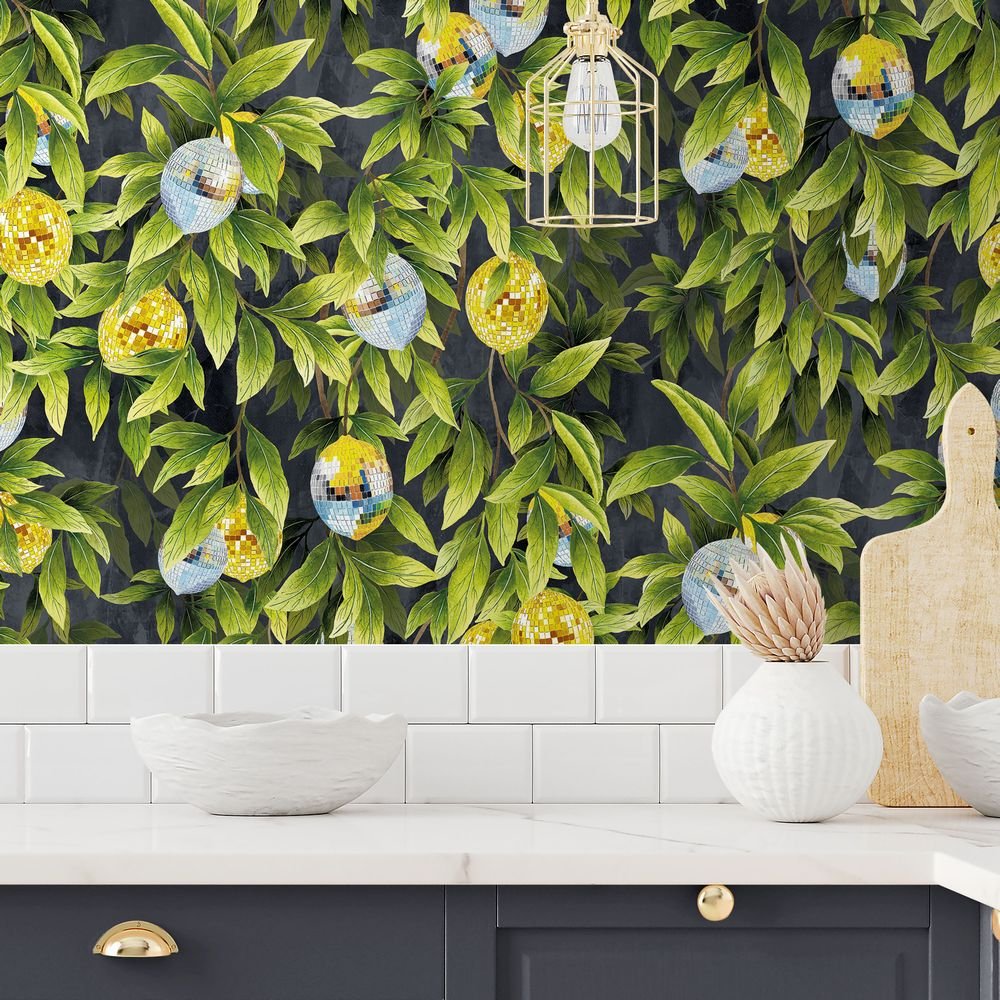 Disco Lemons Wallpaper - Slate - Brand McKenzie - BMGI006/04F - Premier Wallcovering