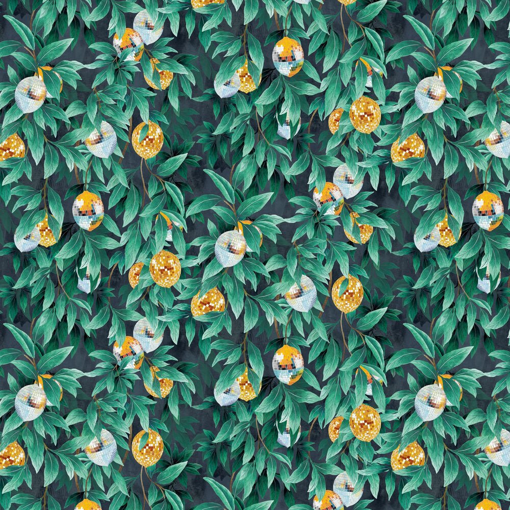 Disco Lemons Wallpaper - Dark Teal - Brand McKenzie - BMGI006/04B - Premier Wallcovering