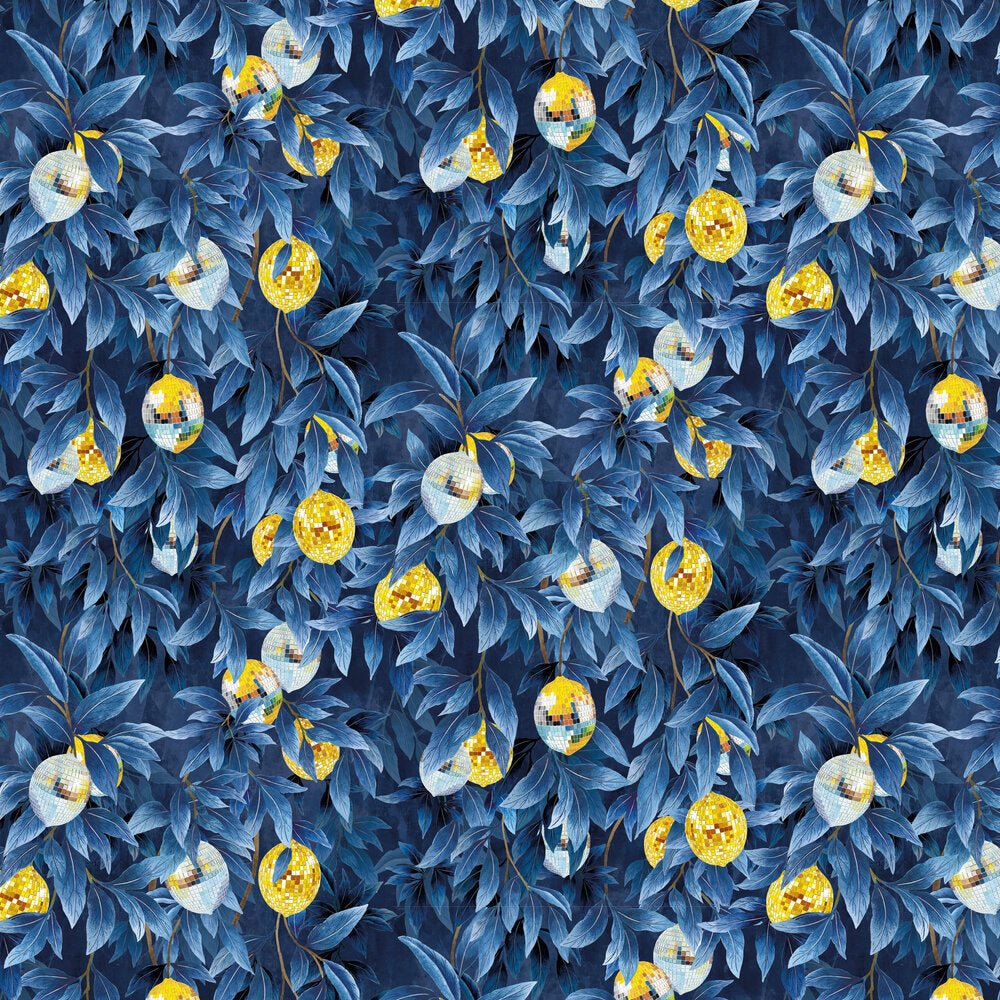 Disco Lemons Wallpaper - Deep Ocean - Brand McKenzie - BMGI006/04C - Premier Wallcovering