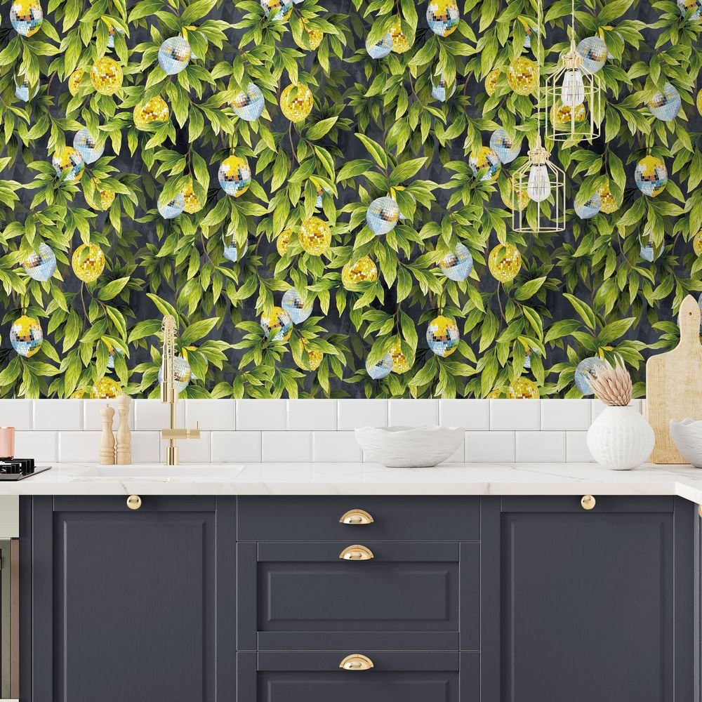 Disco Lemons Wallpaper - Slate - Brand McKenzie - BMGI006/04F - Premier Wallcovering
