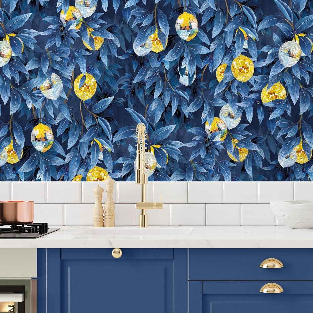Disco Lemons Wallpaper - Deep Ocean - Brand McKenzie - BMGI006/04C - Premier Wallcovering
