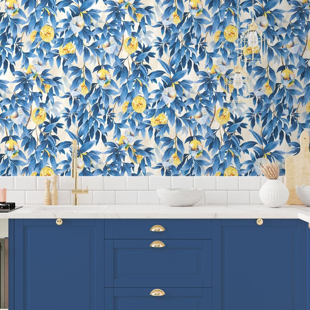 Disco Lemons Wallpaper - Mediterranean Blue - Brand McKenzie - BMGI006/04E - Premier Wallcovering
