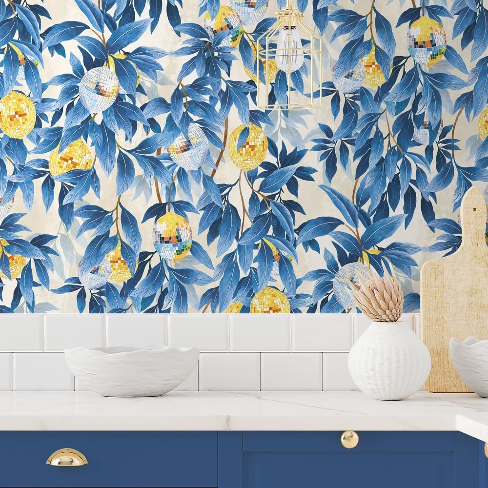 Disco Lemons Wallpaper - Mediterranean Blue - Brand McKenzie - BMGI006/04E - Premier Wallcovering
