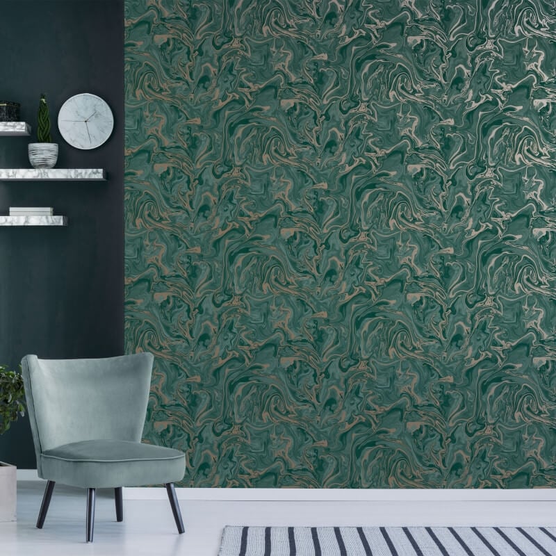 Distinctive Marble Metallic Wallpaper - Emerald/Gold - Fine Décor - FD43058 - Premier Wallcovering