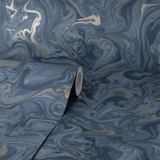 Distinctive Marble Metallic Wallpaper - Navy/Gold - Fine Décor - FD43055 - Premier Wallcovering