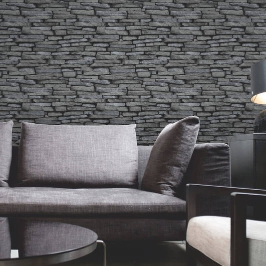 Distinctive Slate Effect Wallpaper - Black/Silver - Fine Décor - FD31291 - Premier Wallcovering