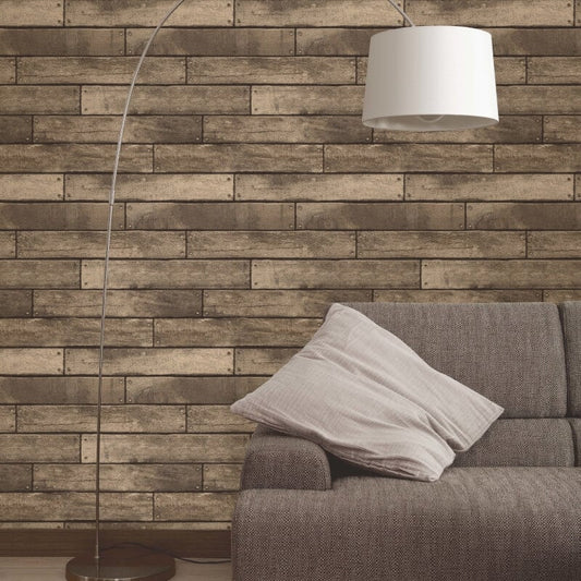 Distinctive Wooden Plank Effect Wallpaper - Brown - Fine Décor - FD31289 - Premier Wallcovering