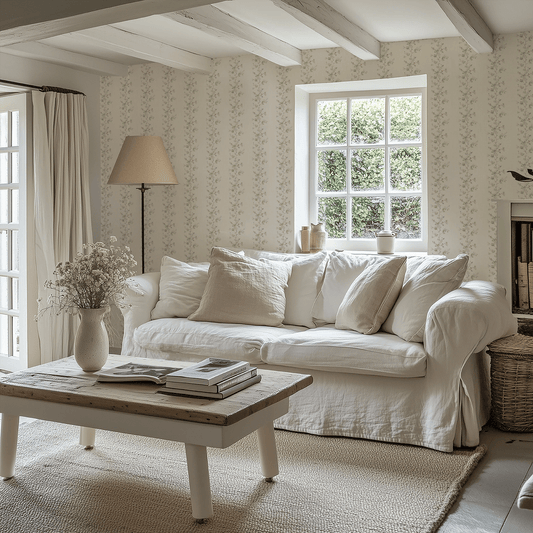Ditsy Hawthorn Stripe Wallpaper - Cream - Lucie Annabel - LAN100418 - Premier Wallcovering