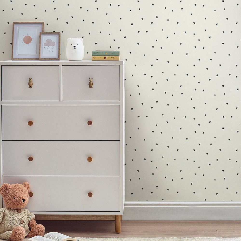 Ditsy Heart Wallpaper - Black & White - Next - 127709 - Premier Wallcovering