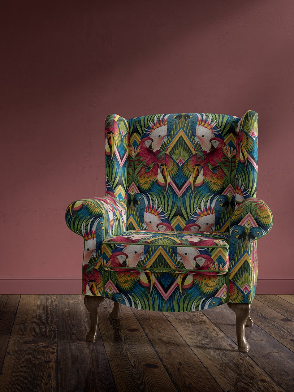 Divine Plumage Recycled Velvet Fabric - Fiesta - Divine Savages - DVS055-DIV-PLU-VEL - Premier Wallcovering