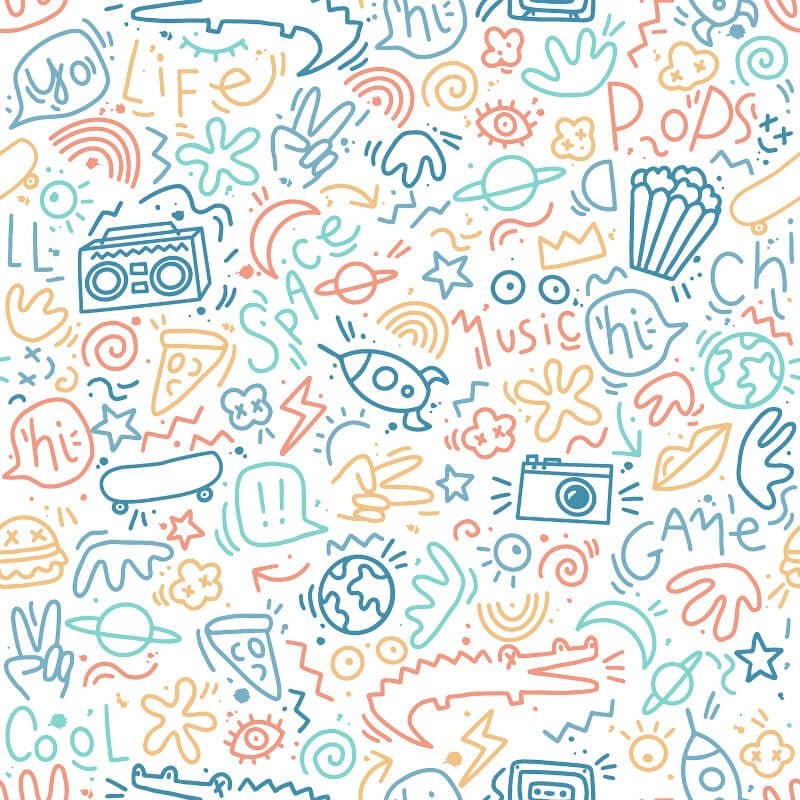 Doodle Metallic Wallpaper - Multi - Muriva - M45710 - Premier Wallcovering