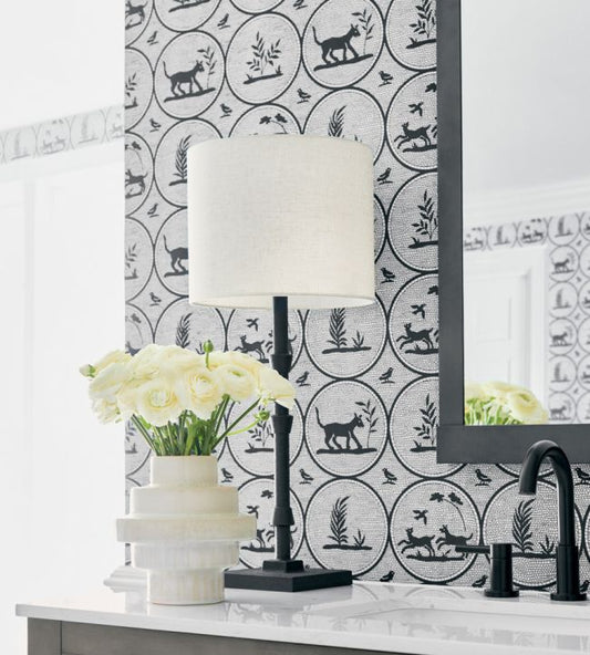 Dooley Wallpaper - Black - Thibaut - T14347 - Premier Wallcovering