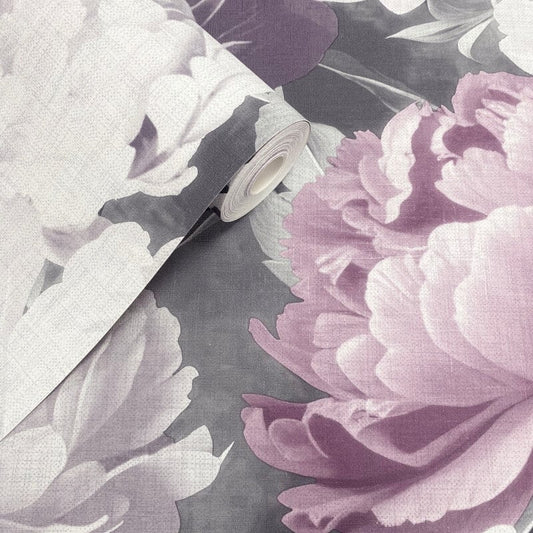Doretta Floral Wallpaper - Grey/Pink - Muriva - 213301 - Premier Wallcovering