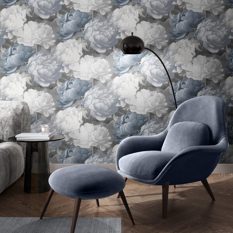 Doretta Floral Wallpaper - Grey/Blue - Muriva - 213302 - Premier Wallcovering