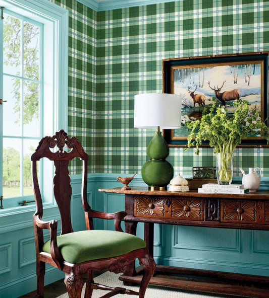Douglas Plaid Wallpaper - Slate - Thibaut - T44069 - Premier Wallcovering