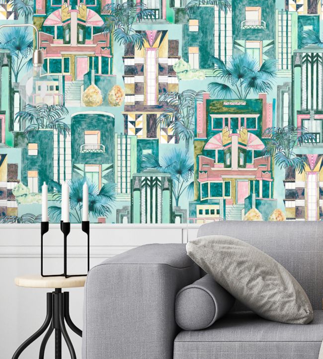 Downtown Deco Wallpaper - Miami Mint - Brand McKenzie - BMHD002/02B - Premier Wallcovering