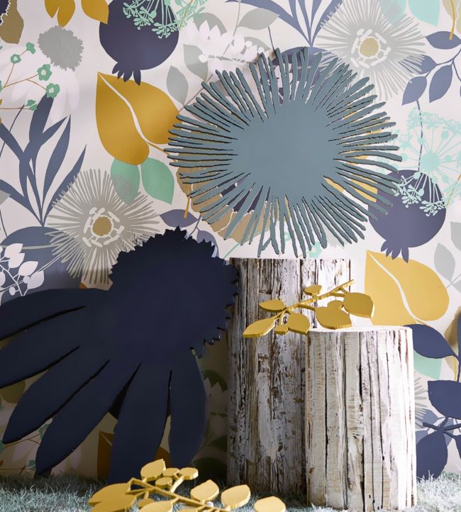 Doyenne Wallpaper - Ochre/Stone/Mint - HSTO111490 - Harlequin - Premier Wallcovering