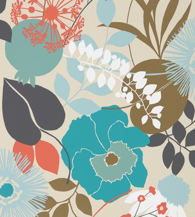 Doyenne Wallpaper - Sky/Olive/Coral - HSTO111493 - Harlequin - Premier Wallcovering