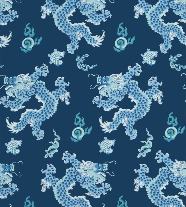 Dragon Dance Wallpaper - Navy - AT23181 - Anna French - Premier Wallcovering