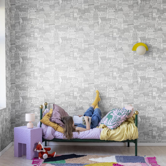 Dream Town Wallpaper - Graphite - Rebel Walls - R18091 - Premier Wallcovering