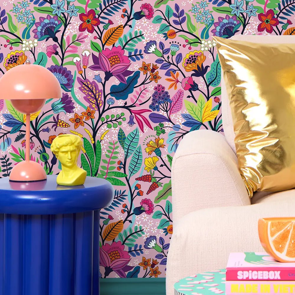 Eclectic Eden Wallpaper - Brights on Pansy Pink - Lust Home - LH900541 - Premier Wallcovering