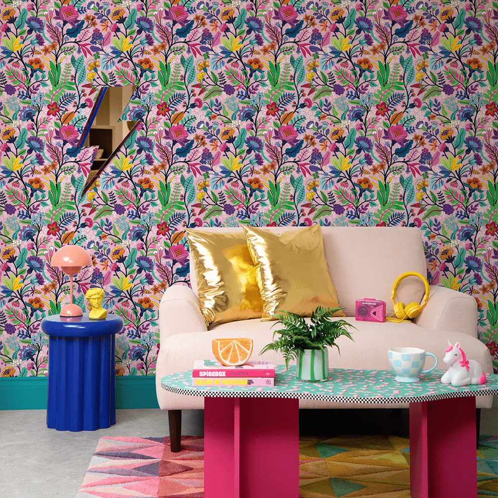 Eclectic Eden Wallpaper - Brights on Pansy Pink - Lust Home - LH900541 - Premier Wallcovering