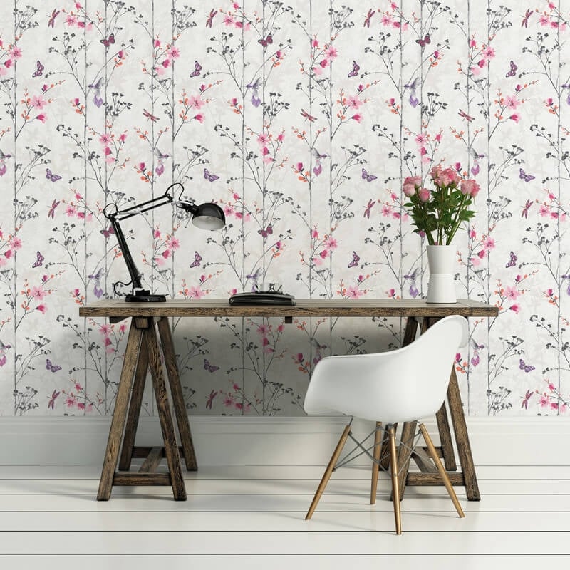 Eden Butterflies Wallpaper - Pink - Muriva - 102550 - Premier Wallcovering
