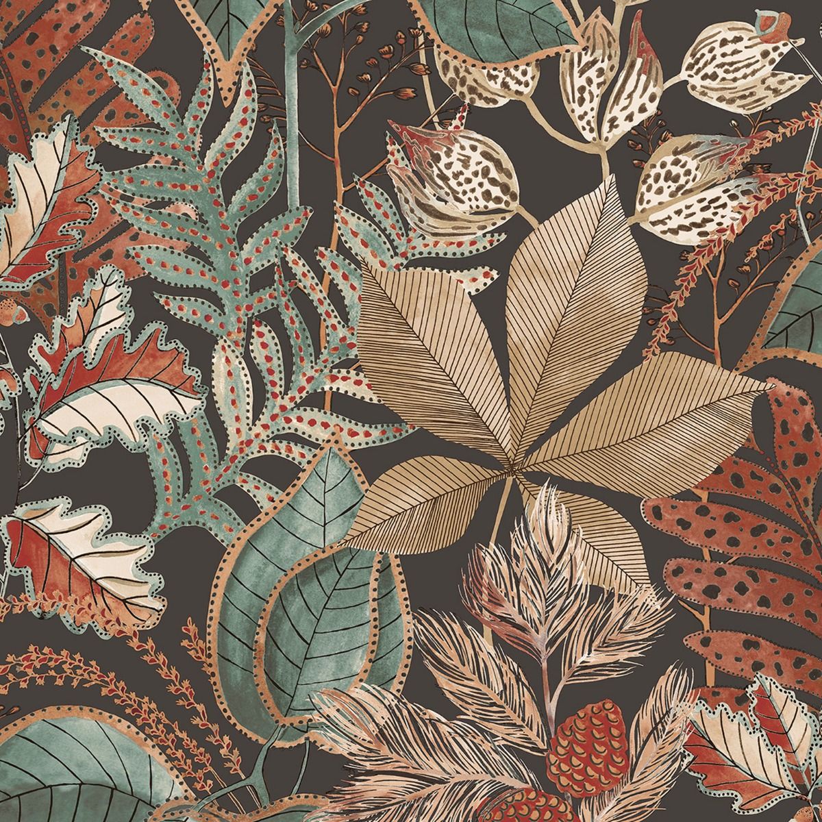 Eden Leaf Wallpaper - Charcoal Grey - Belgravia - 3780 - Premier Wallcovering