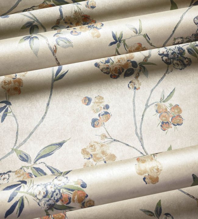 Edo Bloom Wallpaper - Apricot & Slate On Pearl - Anna French - AT16152 - Premier Wallcovering