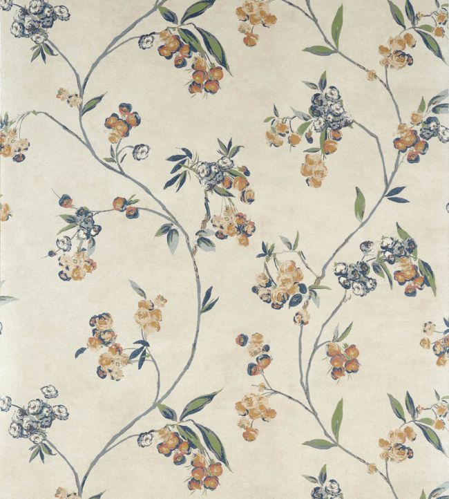 Edo Bloom Wallpaper - Apricot & Slate On Pearl - Anna French - AT16152 - Premier Wallcovering