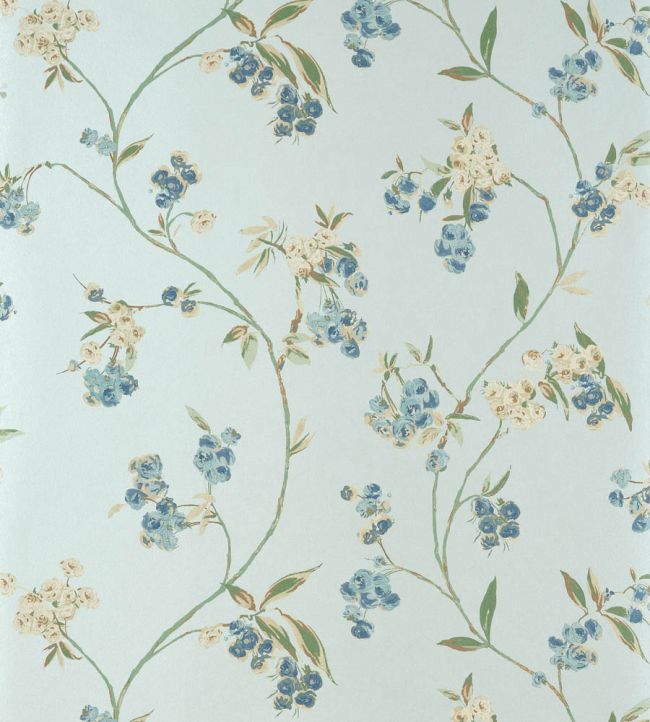 Edo Bloom Wallpaper - Blue On Pearl - Anna French - AT16153 - Premier Wallcovering