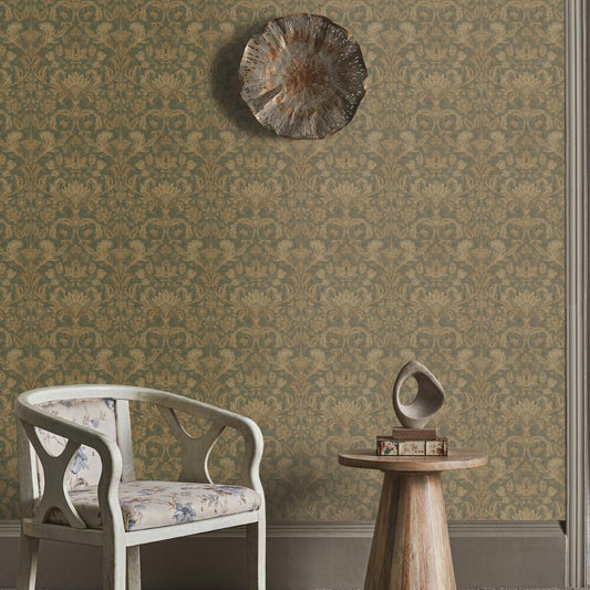 Elegance Damask Wallpaper - Green / Beige - Galerie - DWP0354 - 01 - Premier Wallcovering