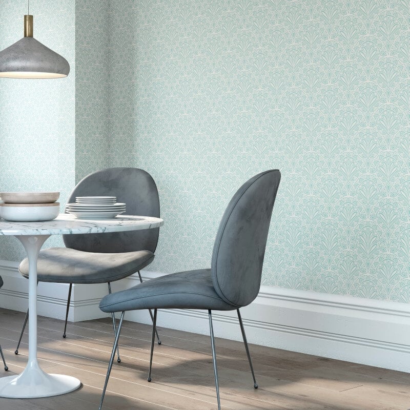 Elegance Deco Fan Wallpaper - Blue - Hoopla Walls - HWA1025W - Premier Wallcovering