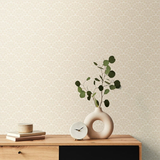 Elegance Ditsy Deco Fan Wallpaper - Linen - Hoopla Walls - HWA1267W - Premier Wallcovering