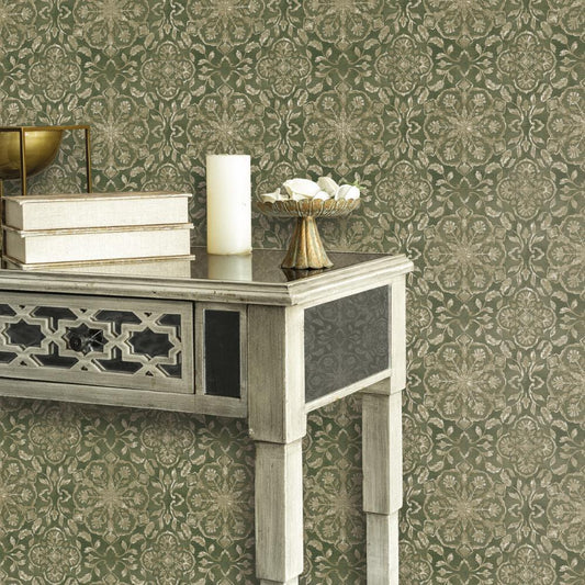 Elegance Floral Stripe Wallpaper - Green - Galerie - DWP0353 - 01 - Premier Wallcovering