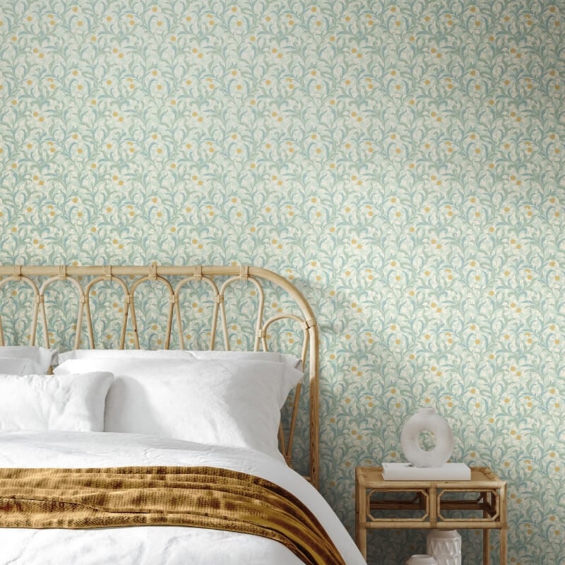 Elegance Floral Trail Wallpaper - Egg Blue - Hoopla Walls - HWA1266W - Premier Wallcovering