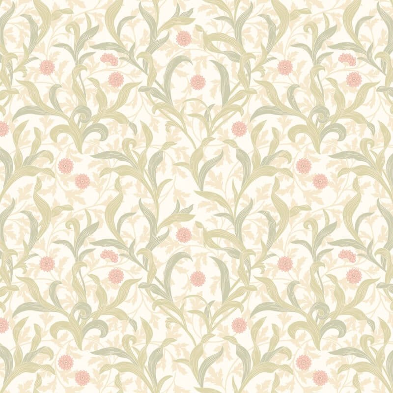 Elegance Floral Trail Wallpaper - Sage/Coral - Hoopla Walls - HWA1264W - Premier Wallcovering