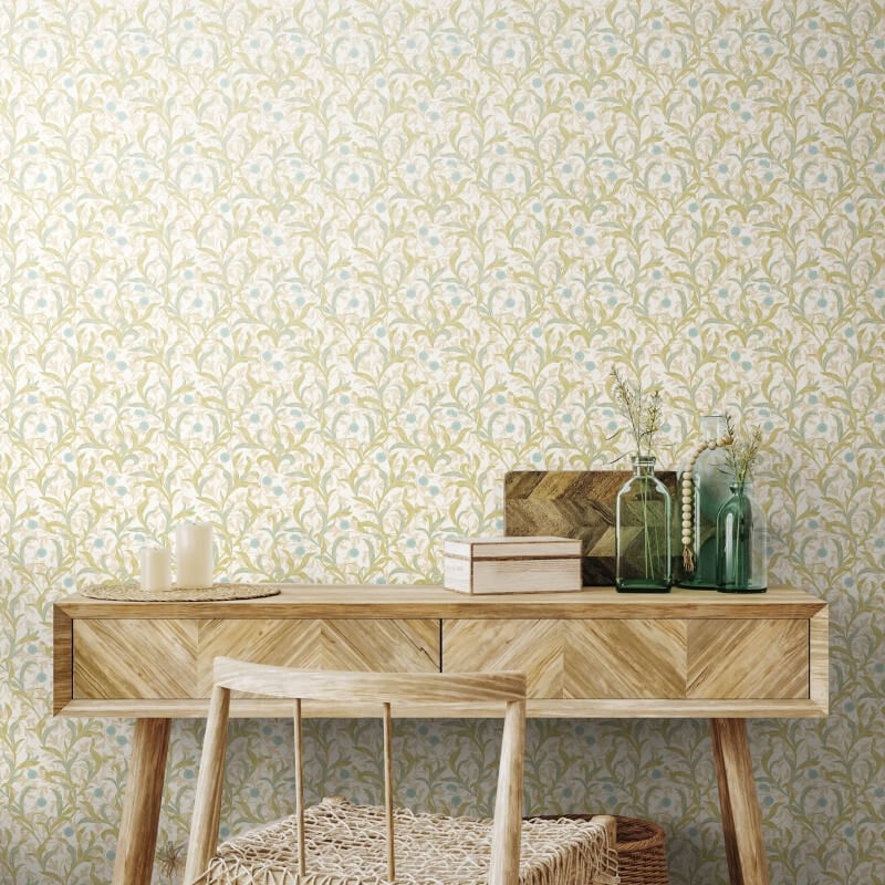 Elegance Floral Trail Wallpaper - Sky/Apple - Hoopla Walls - HWA1265W - Premier Wallcovering