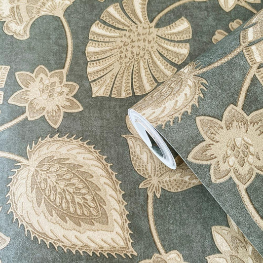 Elegance Flower Fan Wallpaper - Green / Beige - Galerie - DWP0351 - 01 - Premier Wallcovering