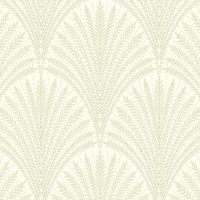 Elegance Leaf Fan Wallpaper - Sage Green - Hoopla Walls - HWA1029W - Premier Wallcovering