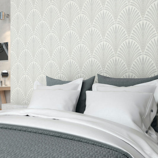 Elegance Leaf Fan Wallpaper - Grey - Hoopla Walls - HWA1028W - Premier Wallcovering