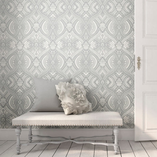 Elegance Ogee Damask Wallpaper - Grey - Hoopla Walls - HWA1033W - Premier Wallcovering