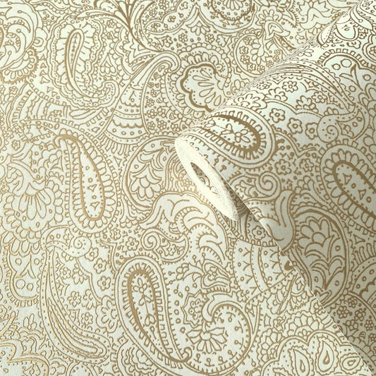 Elegance Paisley Trellis Wallpaper - Light Gold - Galerie - 11301 - Premier Wallcovering