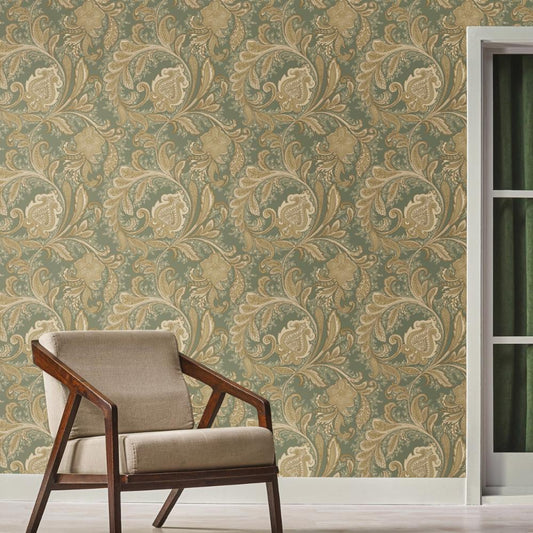 Elegance Paisley Wallpaper - Green / Beige - Galerie - DWP0355 - 01 - Premier Wallcovering
