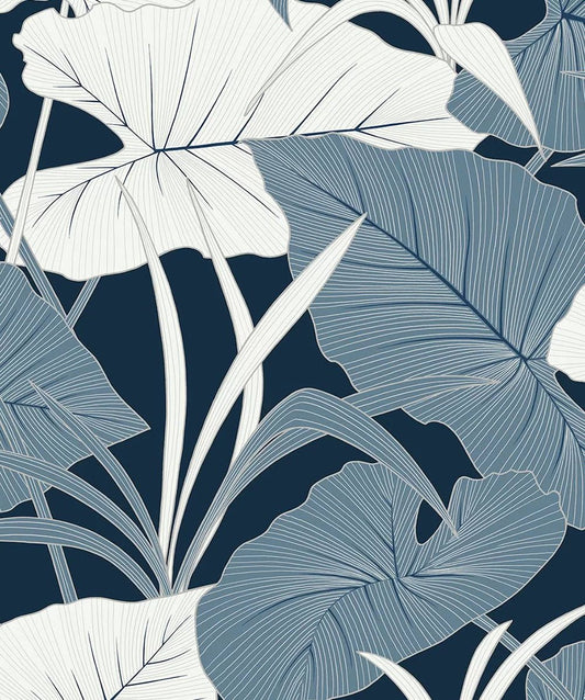 Elephant Leaves Wallpaper - Blue Lagoon - NextWall - NW52002 - Premier Wallcovering